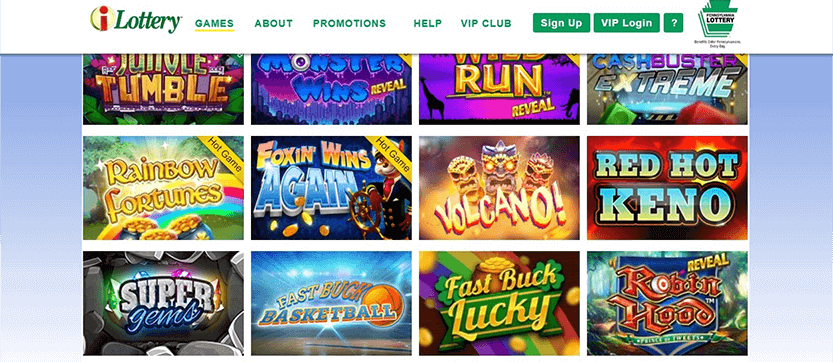 iLottery PA Games Selection Screen